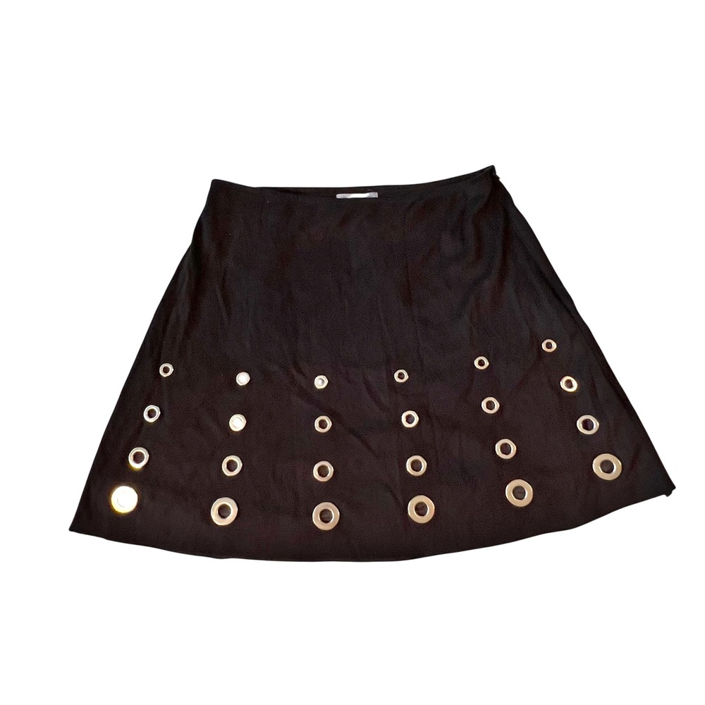 Charlotte Russe Black Faux Suede Grommet Eyelet Mini Skater Skirt Women's Size M